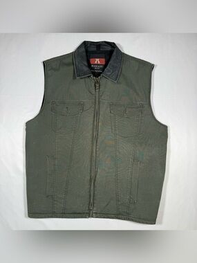 E1 Kakadu Traders Australia Canvas Padded Vest Size XL Leather Collar Full Zip